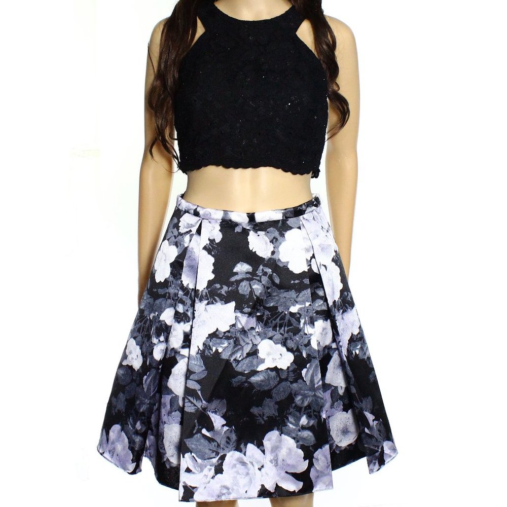 Xscape women's 2 piece floral bounce skirt & lace top summer combo outfit